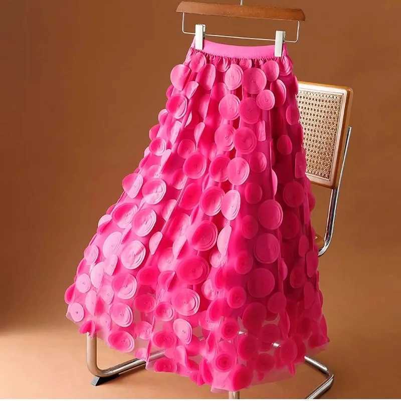 Skirts Tulle Skirt for Women 3D Polka Dot Elastic Waist Mesh Flowy A-Line Midi Skirts Wedding Halloween Party Costume Strtwear Y250314W5F5