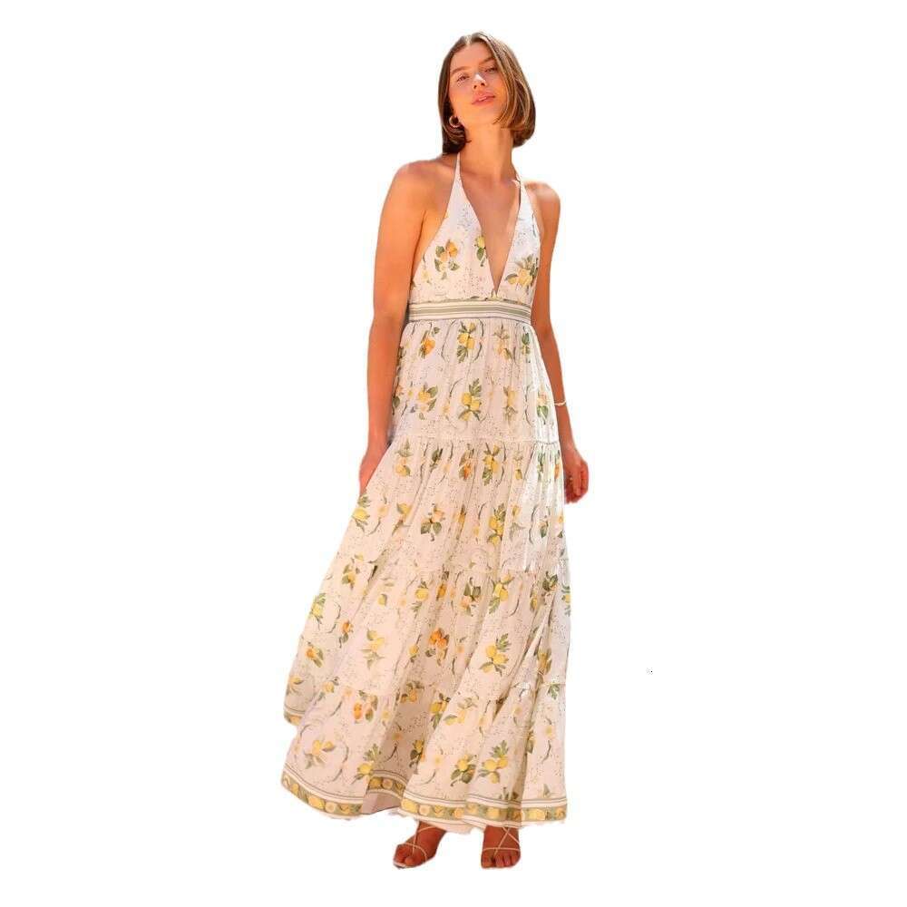 Bestseller 2025 Sweet Wind Hanging Neck Unique Backless Deep V-Neck Dress Ddmylion
