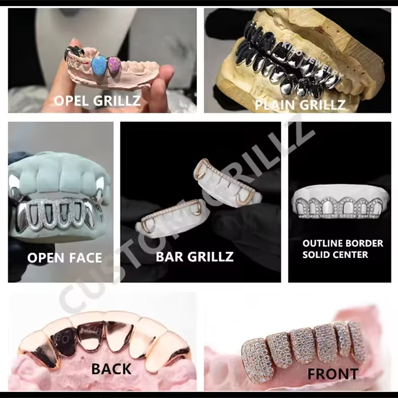 925 Sterling Silver Hybrid Grillz Round Baguette Cut 10 Top 10 Bottom Custom Iced Out VVS Moissanite Grillz for Teeth