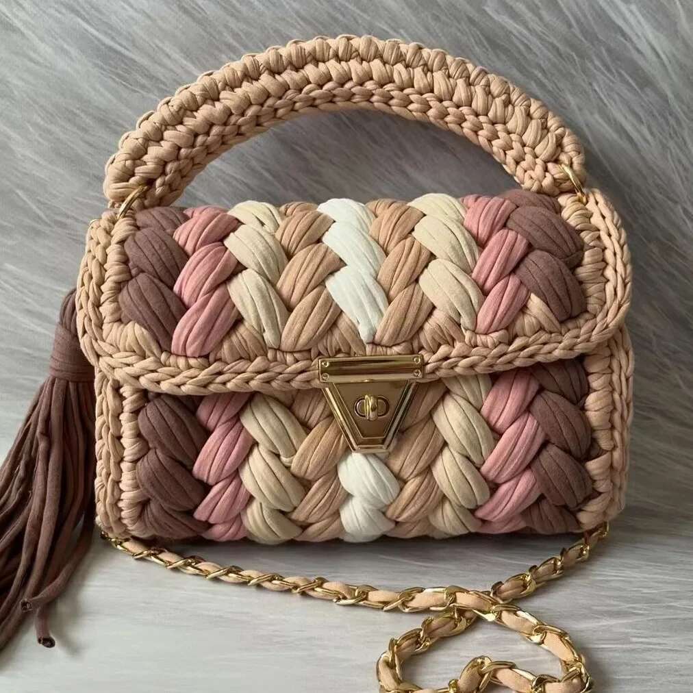 Purse Bags For Women 2024 New Handbags Handmade Crochet Contrast Knitted Chain Bag