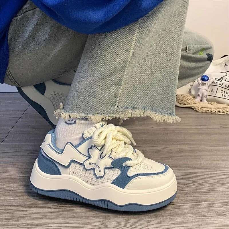 2025 New Women's Blue Thick soled Sports Shoes Designer Trendy Fashion Tennis Women's School Flat Shoes Retro Cute Sports Vulcanized Spring 