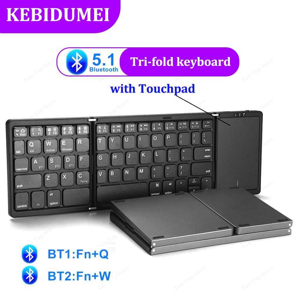 3 Folding Keyboard Dual wireless connections 5.1 Keyboard Rechargeable Portable Mini Touch Keyboard with Touchpad Suitable for Windows Android iOS X250314