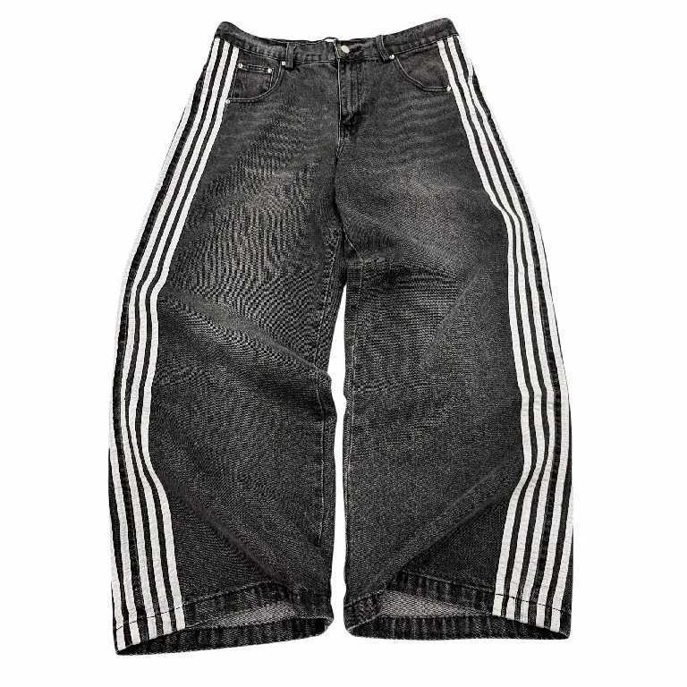 HCW Vintage Jeans Y2K Clothes Mens Womens Hip Hop Letters Embroidered Stripes Washed Vintage Baggy Jeans Wide Leg TrousersT250314