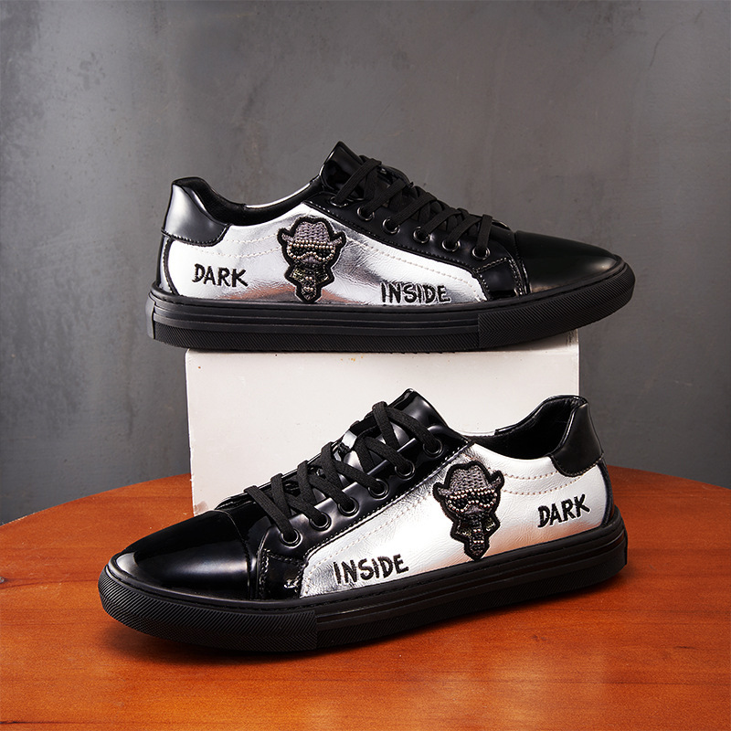 2025 New Men's Fashion Casual Shoes Designer Men's Shoes Leather Kinematic Flat Embroidery Trendy Shoes White Shoes Double Sided Black Board