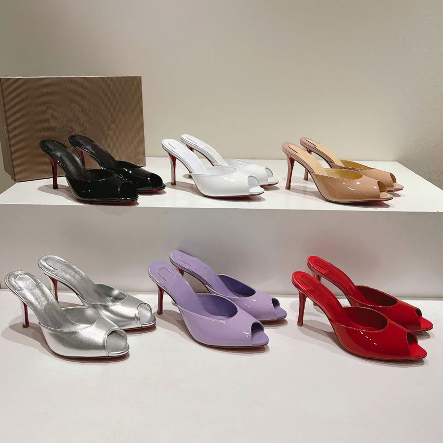 High quality Patent leather rhinestone mules High heels slipper sandals for womens open toes Luxury designer heeled Evening party shoes Factory footwear