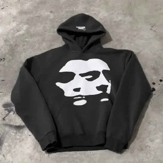 Y2K Hooded Sweatshirt Harajuku Gothic Two Face Graphic Print Oversized Hoodies Casual Fashion Men Women Streetwear Clothing 250314