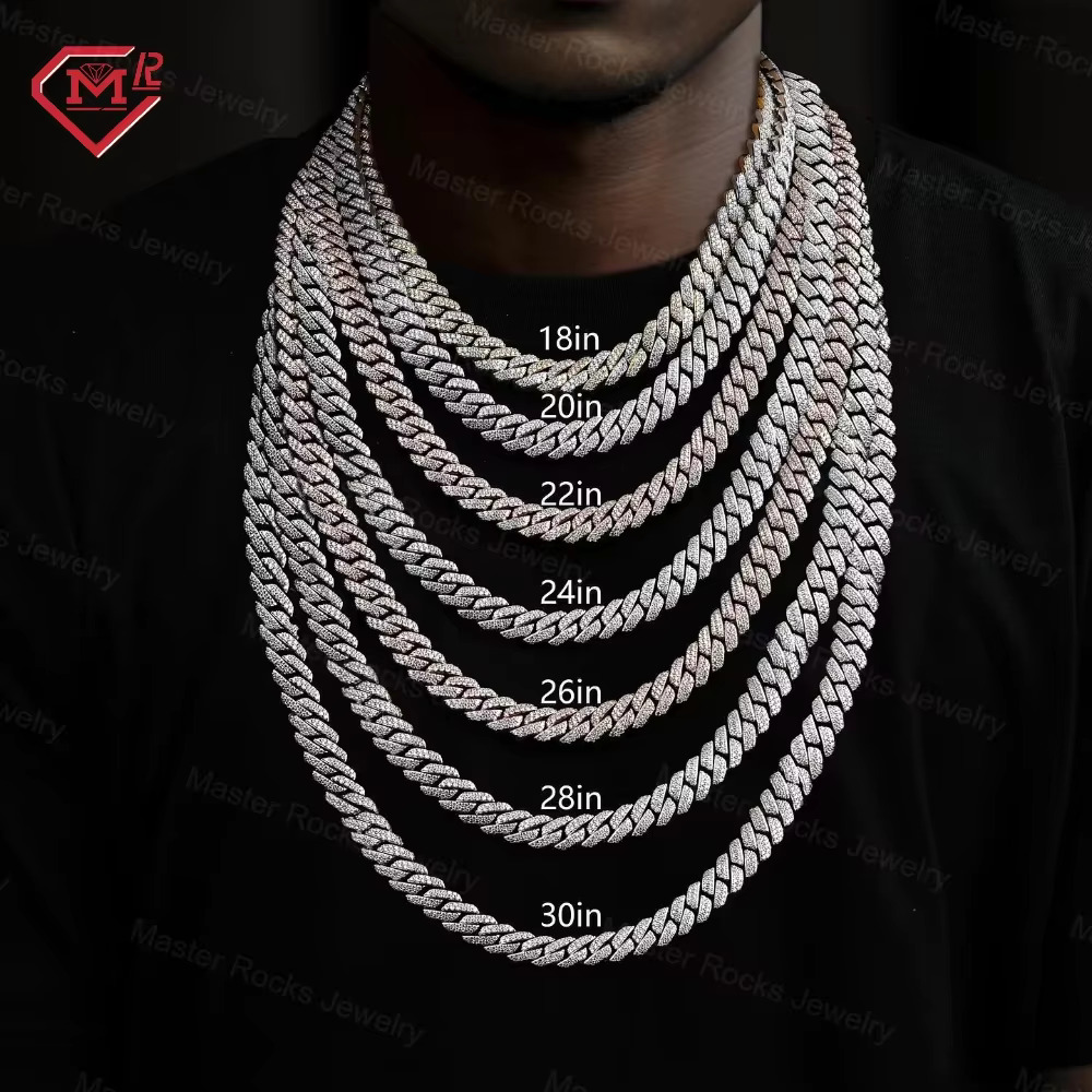 Hip Hop Moissanite Cuban Link Chain 925 Sterling Silver 12mm Necklace Men Moissanite Cuban Chain