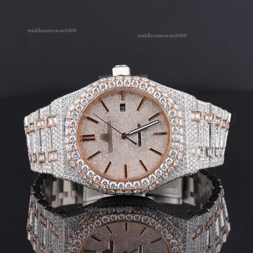Rose Gold Men's Siertic Dial Automatic Moissanite Chronograph Watch with Water Resistance (Case: 41mm)