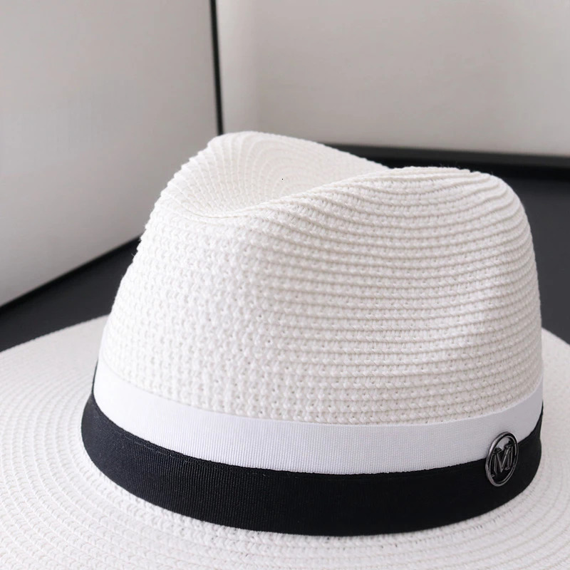 Fashion Vintage White Top Hat Men and Women Summer Outing Straw Braided Sunshade Cap Sun Protection Beach 250312