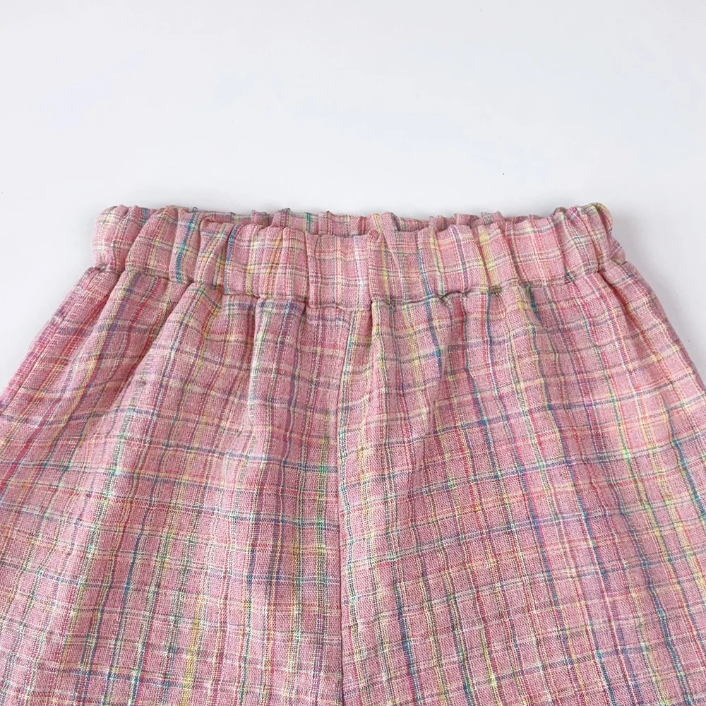 Pink Girls Summer Two-piece Set with Single Breasted Sleeveless Top and Casual Pants Childrens Sets Kids Clothes 250314