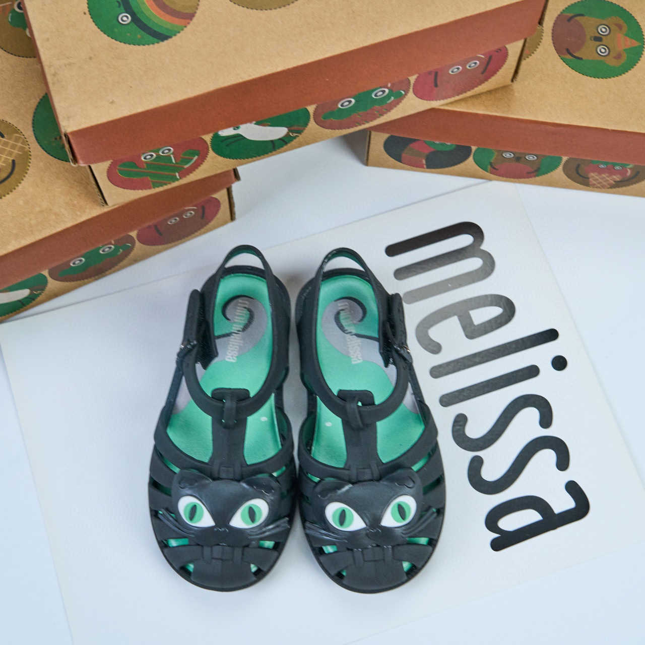 Sandals 2025 new Meisha meli sa childrens shoes jelly shoes hollow cartoon sandals with toe caps beach shoes kitten headsY2503158GLO