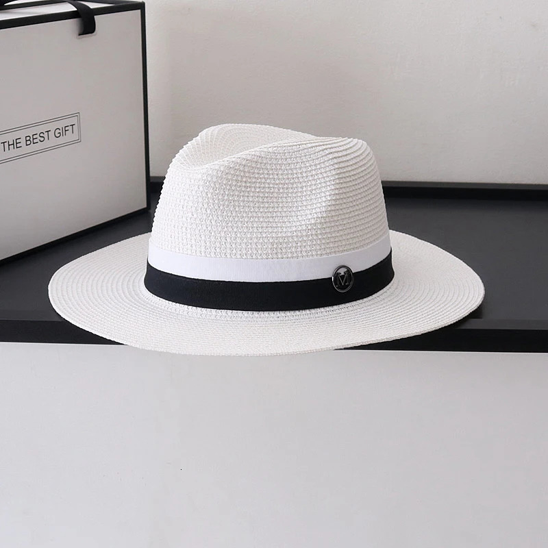 Fashion Vintage White Top Hat Men and Women Summer Outing Straw Braided Sunshade Cap Sun Protection Beach 250312