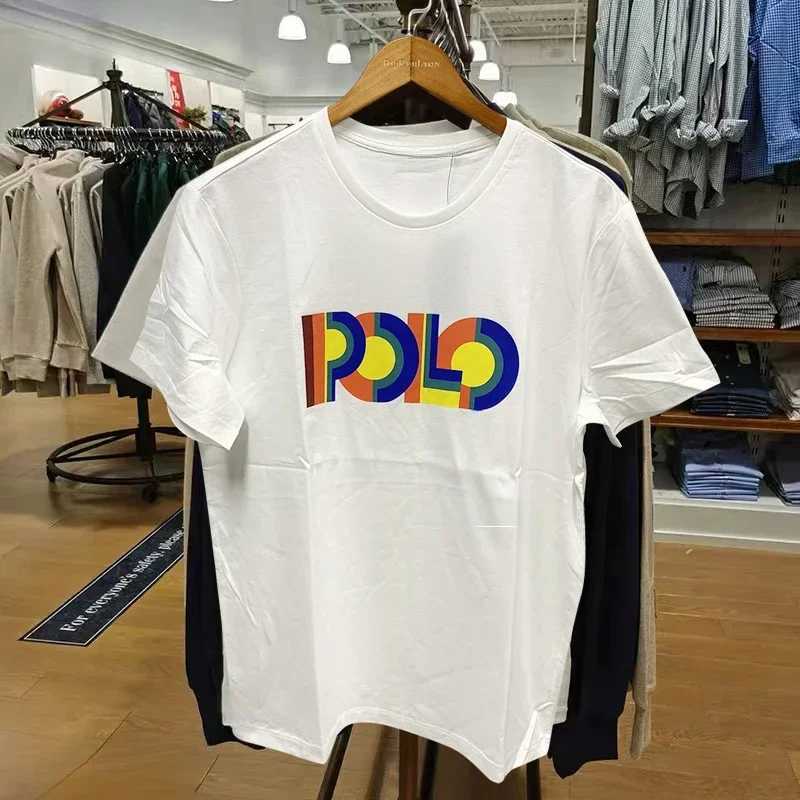 American Mens Rainbow Printed Round Neck Pure Cotton Short Sleeved High Street T-shirt Large Couple T-shirt 2024 Latest VersionT250314