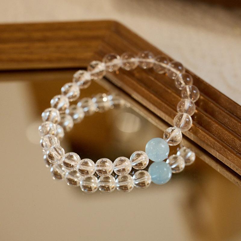 Putuoshan natural white crystal strings emotionally stable aquamarine transit beads genuine attract wealth this year bracelet