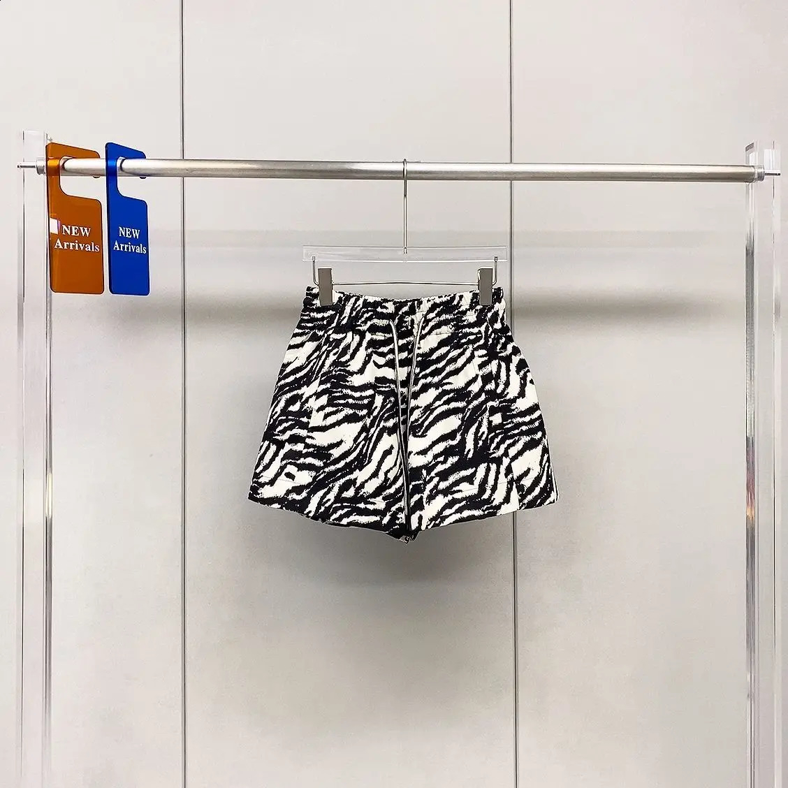 Fashion Shorts Summer Elastic Waist Drawstring Loose Slimming Zebra Pattern A-line Wide-leg Pants Trendy 250313