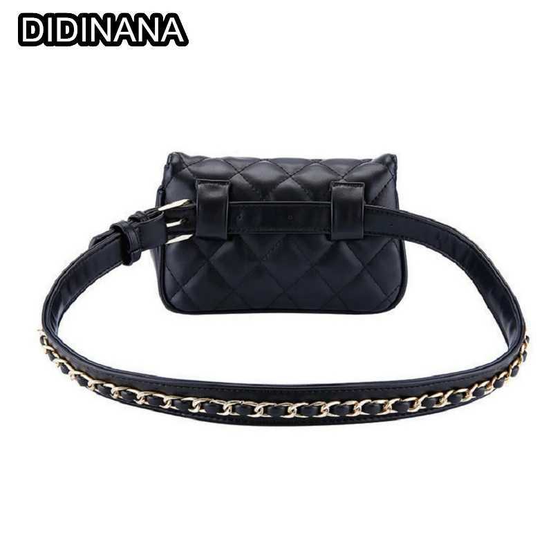 Female Waist Belt Bag PU Leather Metal Chain Waistband Female Pouch Punk Belts Bag for Wen trend Belt bag Y250314