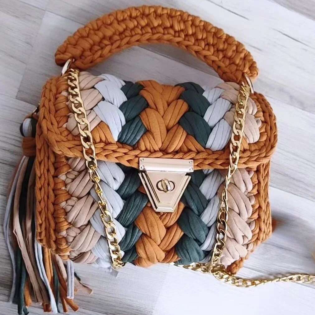 Purse Bags For Women 2024 New Handbags Handmade Crochet Contrast Knitted Chain Bag
