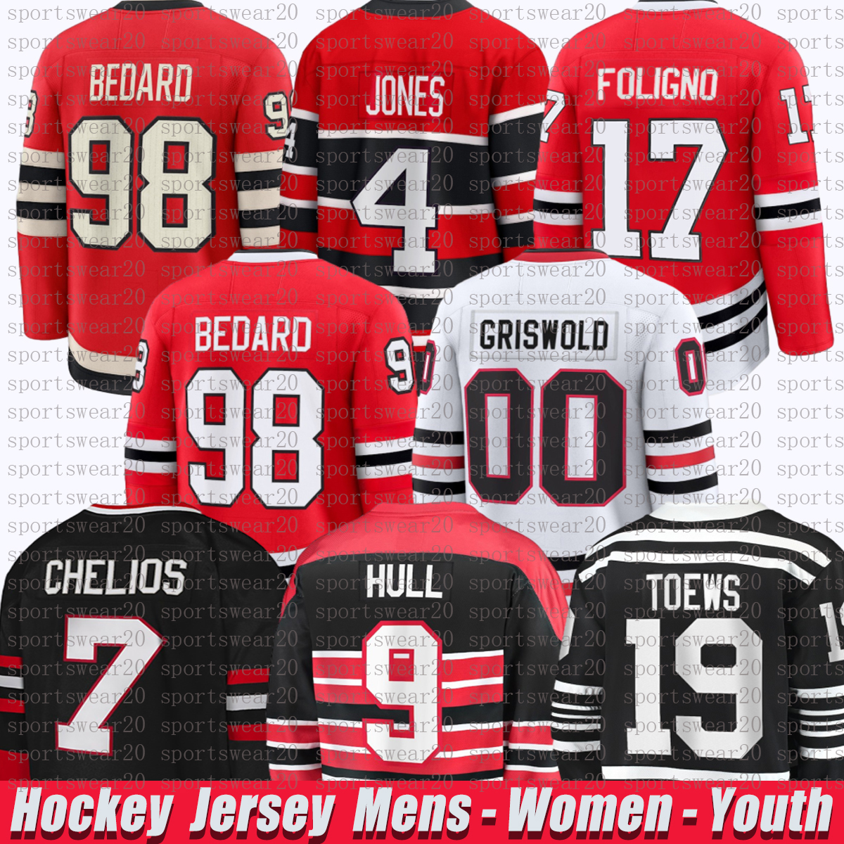 ConnorS Bedard Murphy chicago city blackhawksS jersey Nick Foligno Teravainen Philipp Kurashev Petr Mrazek Jonathan Toews Donato Clark Griswold jerseys