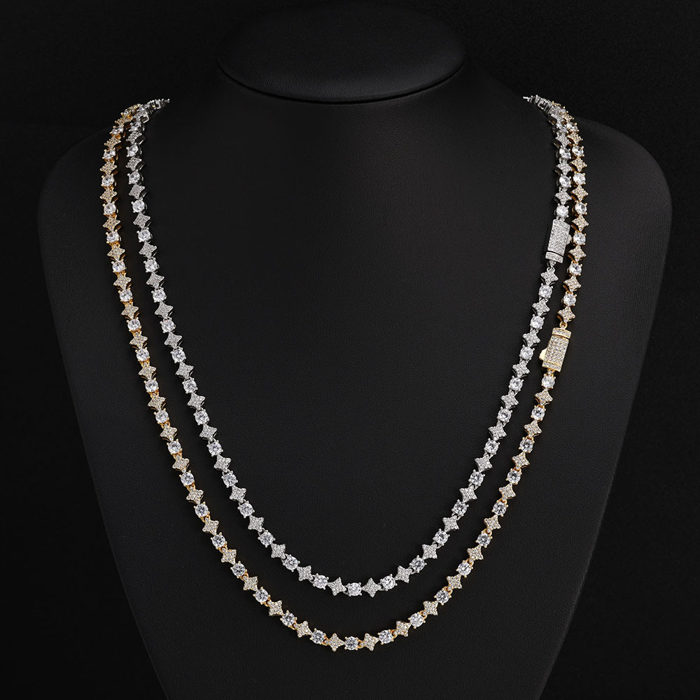 Fine Jewelry D Color VVS1 Round Cut Dia Moissanite Chain Gifts Sterling Sier Star Tennis necklace for Men Women