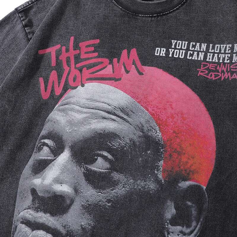Men Oversized Washed Hip Hop Streetwear Dennis Rodman Graphic Short Sleeve T Shirt Summer Haruku Fashion Tees