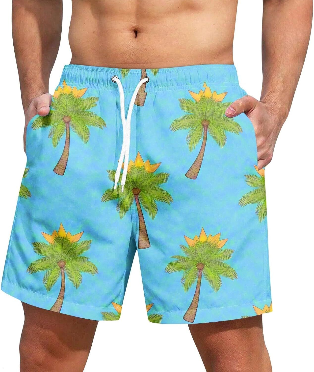 Men Swim Trunks 2025 Quick Dry Comfy Loose Hawaiian Seaside Vacation Board Shorts with Pockets handsome handsome