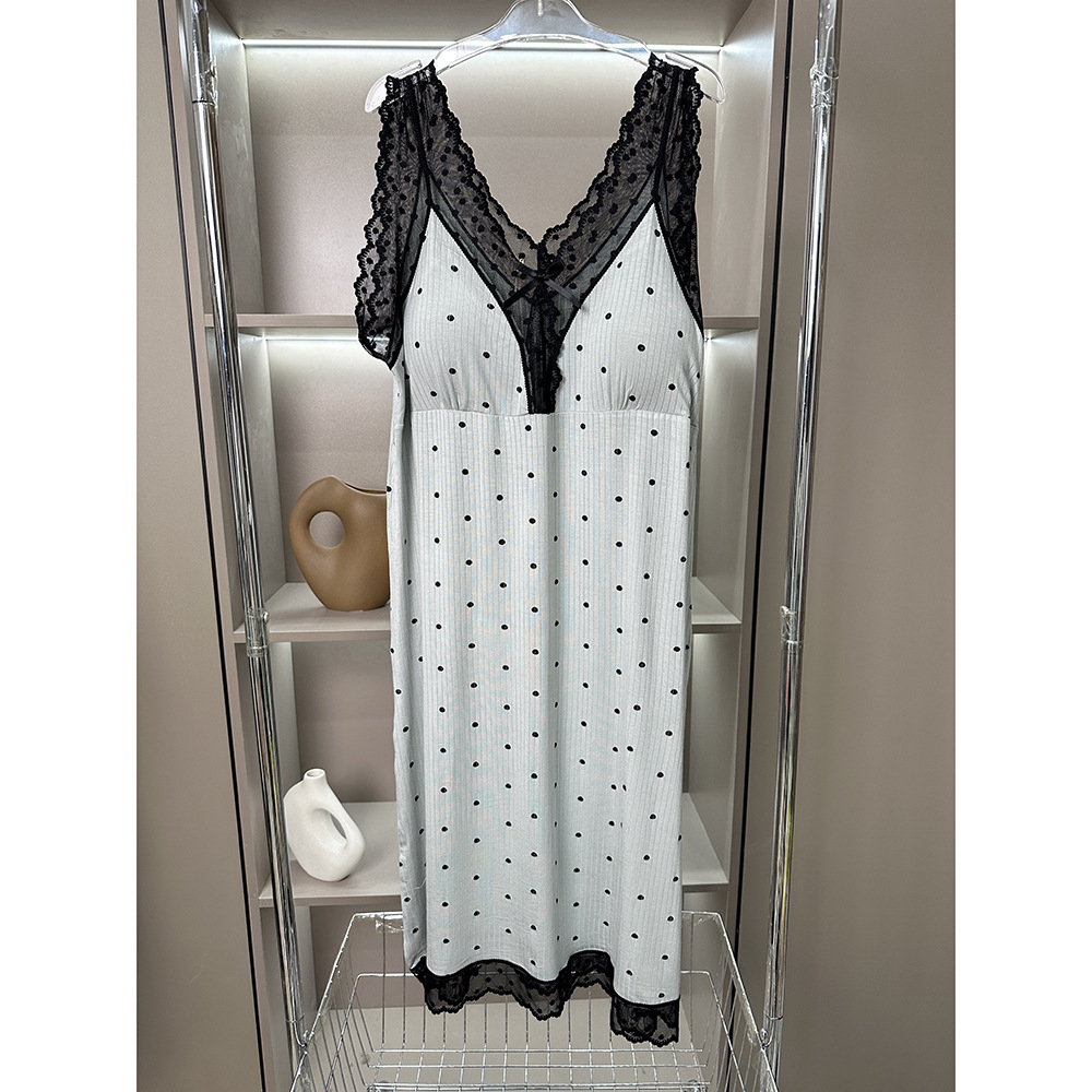 B777-Summer women's suspender nightgown can go out home dress pajamas popular sweet polka dot lace