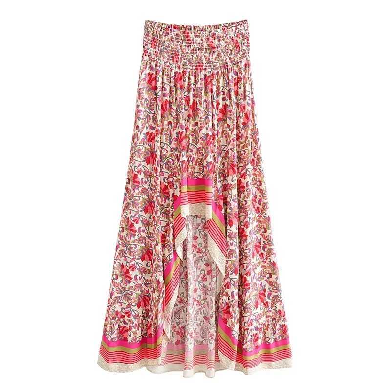 Skirts Happy Quns Womens Ethnic Flower Print Bohemian Skin High Elasticity Waist Irregular Maximum Beach Bohemian Skin Women Y2503146F3C