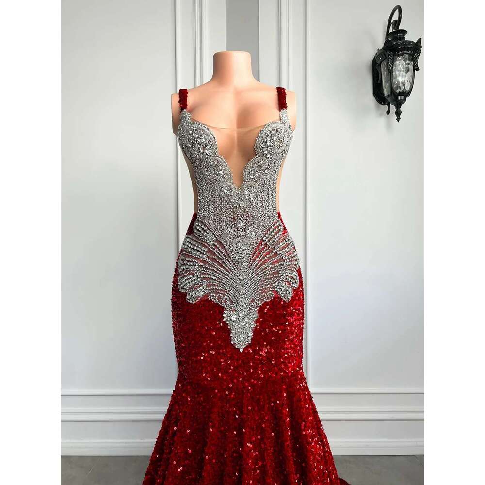 long prom 2025 mermaid style the bright sier crystals red sequins black girls graduation party formal dresses