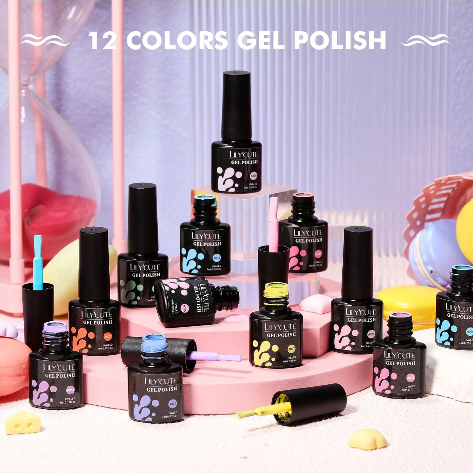 LILYCUTE 12PCs/Set 7ml Macaron Nail Gel Polish Set Semi Permanent UV Gel Nail Varnish Soak Off Gel Nail Polish Kit Nails 250311