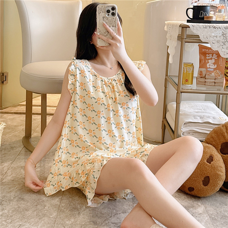 B516-New cotton silk pajamas women summer thin sexy cotton silk suspenders shorts two-piece suit home clothes summer