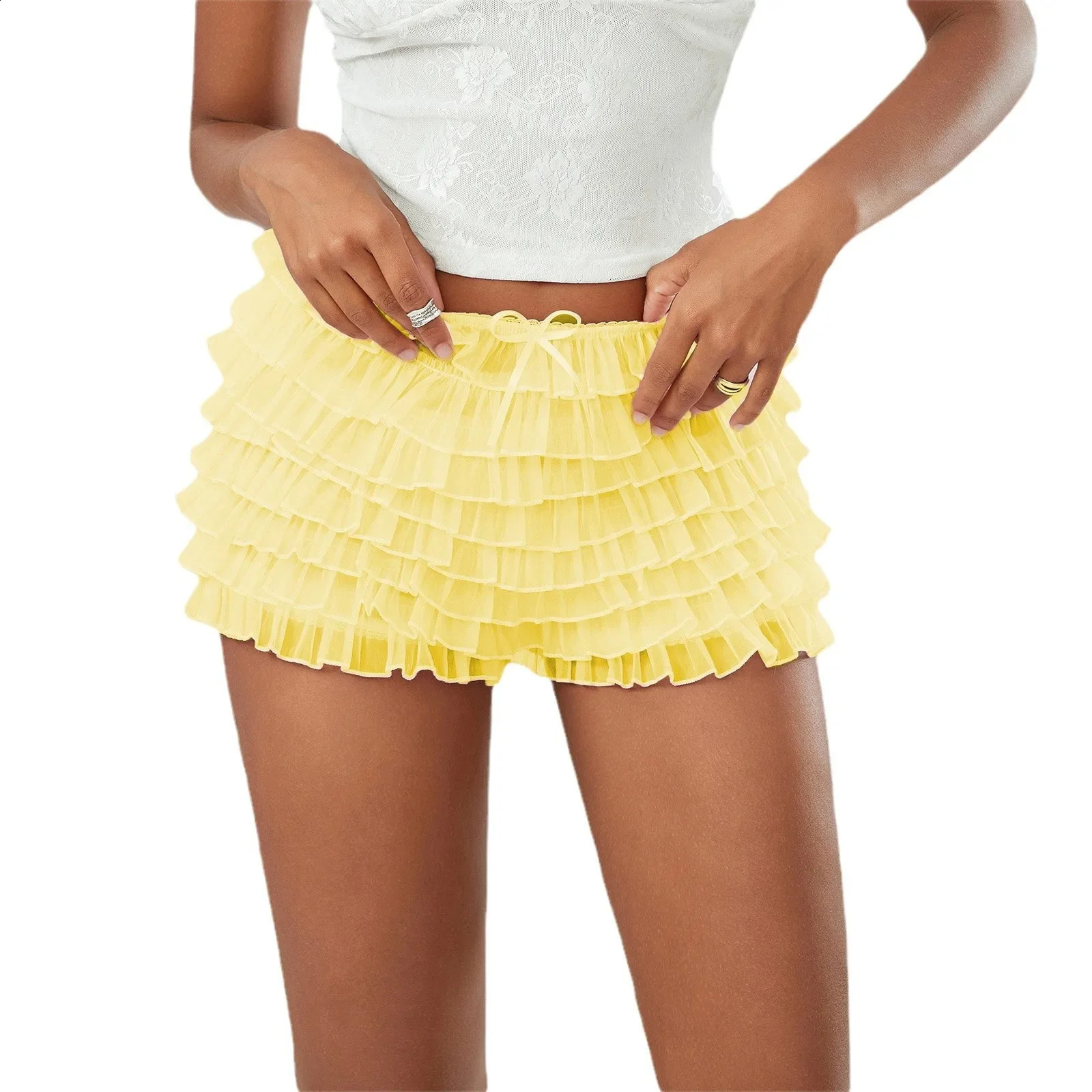 Y2K Kawaii Cute Pettipants Coquette Shorts Panties Sexy Ruffles Multi-layers Underwear Elastic Boxer Briefs with Bow 250313