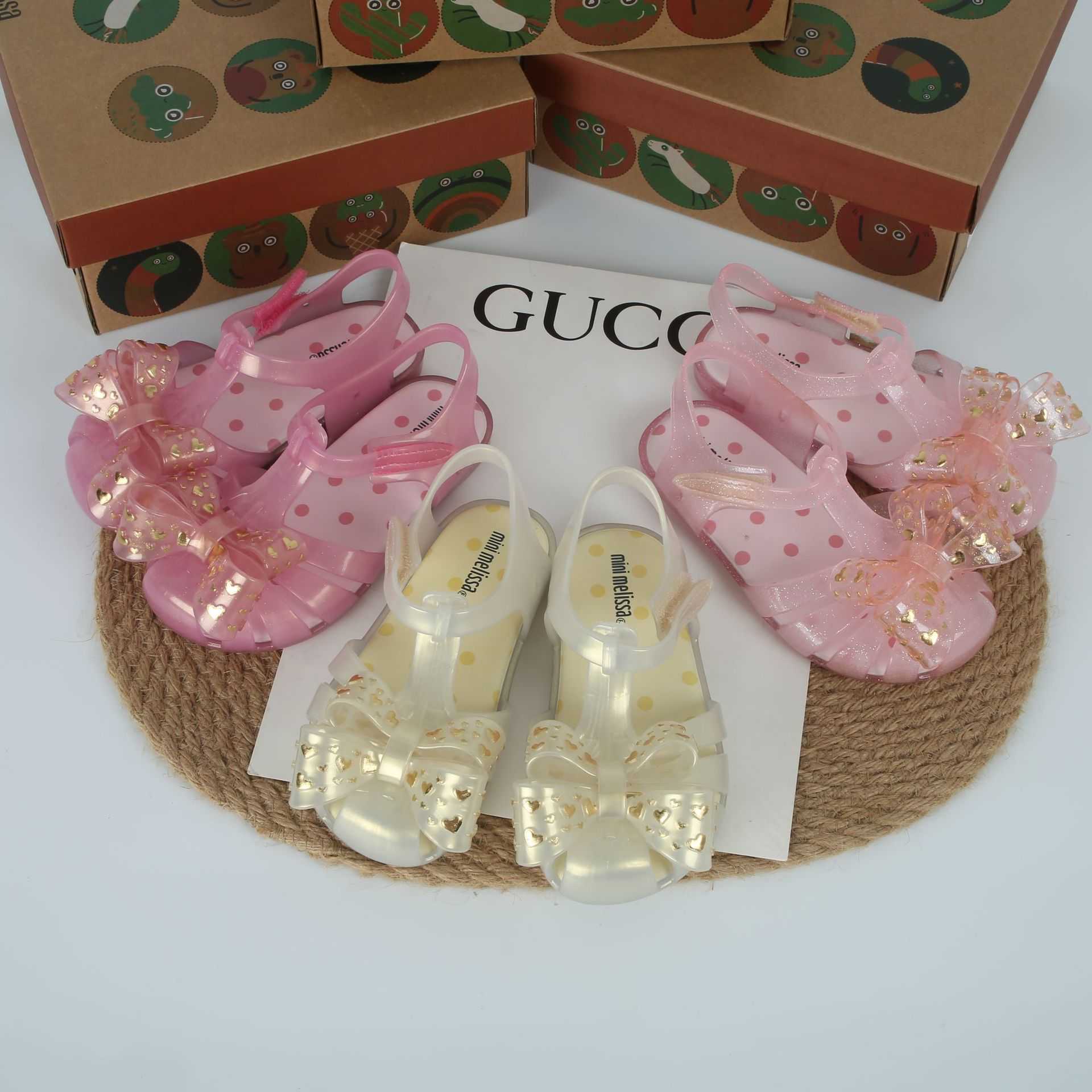 Sandals 2022 new Melissa bow hollow toe childrens jelly shoes sandals beach shoes fragrant shoesY25031546DD