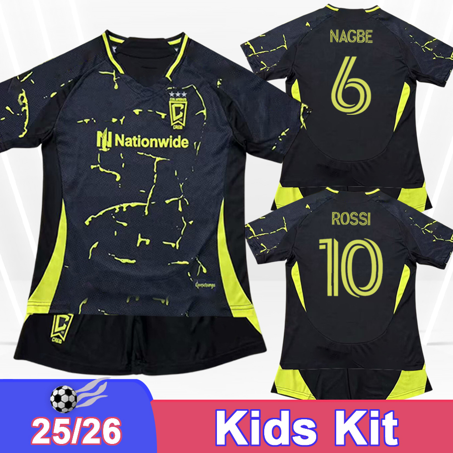 25 26 Columbus Crew Kids Kit Soccer Jerseys ROSSI RUSSELL-ROWE HABROUNE ARFSTEN NAGBE AMUNDSEN FARSI MOREIRA Away Football Shirt Child Uniforms