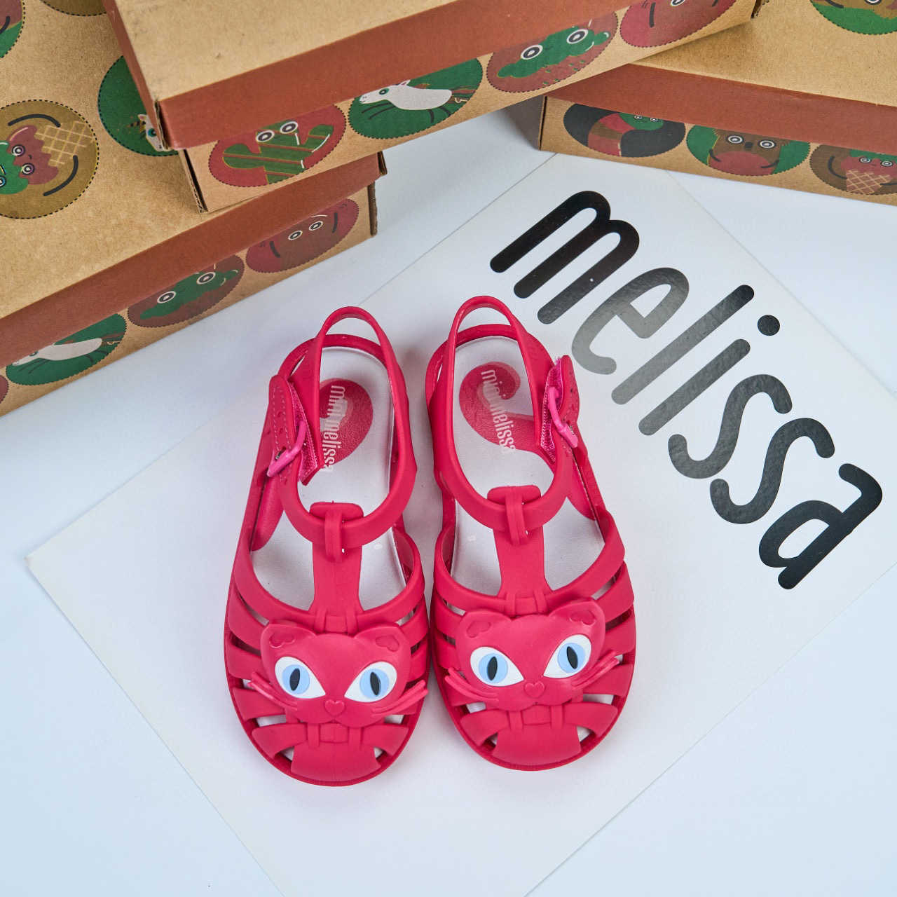 Sandals 2025 new Meisha meli sa childrens shoes jelly shoes hollow cartoon sandals with toe caps beach shoes kitten headsY2503158GLO