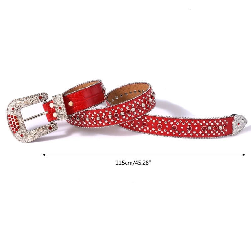 Rhinestones Belt Western Cowgirl Bling Studded Leather Crystal Diamond Belt for Jeans Men Women Fashion Accessory 250312