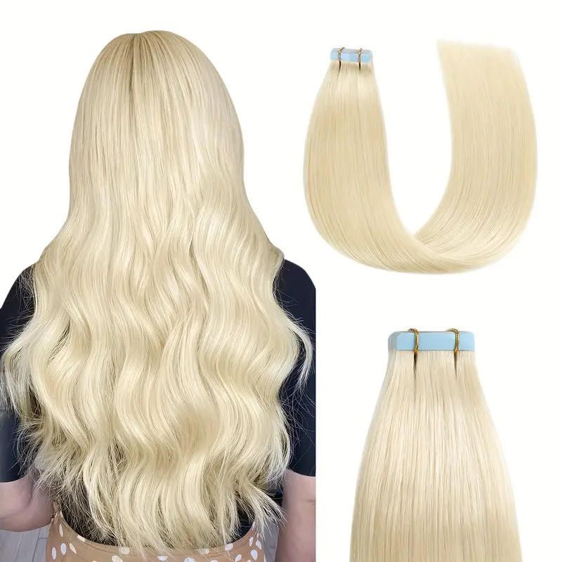 Tape In Hair Extensions Double Sided Real Human Hair Extensions Silky Straight Color 12-24 Inch 20Pcs Per Pack Hair Pieces Lightweight Invisiable Comf
