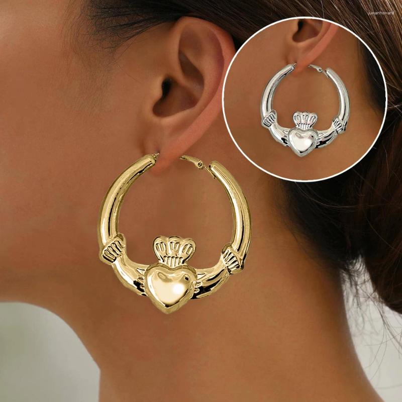 Hoop Earrings Big Chunky Claddagh For Women Crown Heart Design Lovely Statement Jewelry Gift Valentine's Day