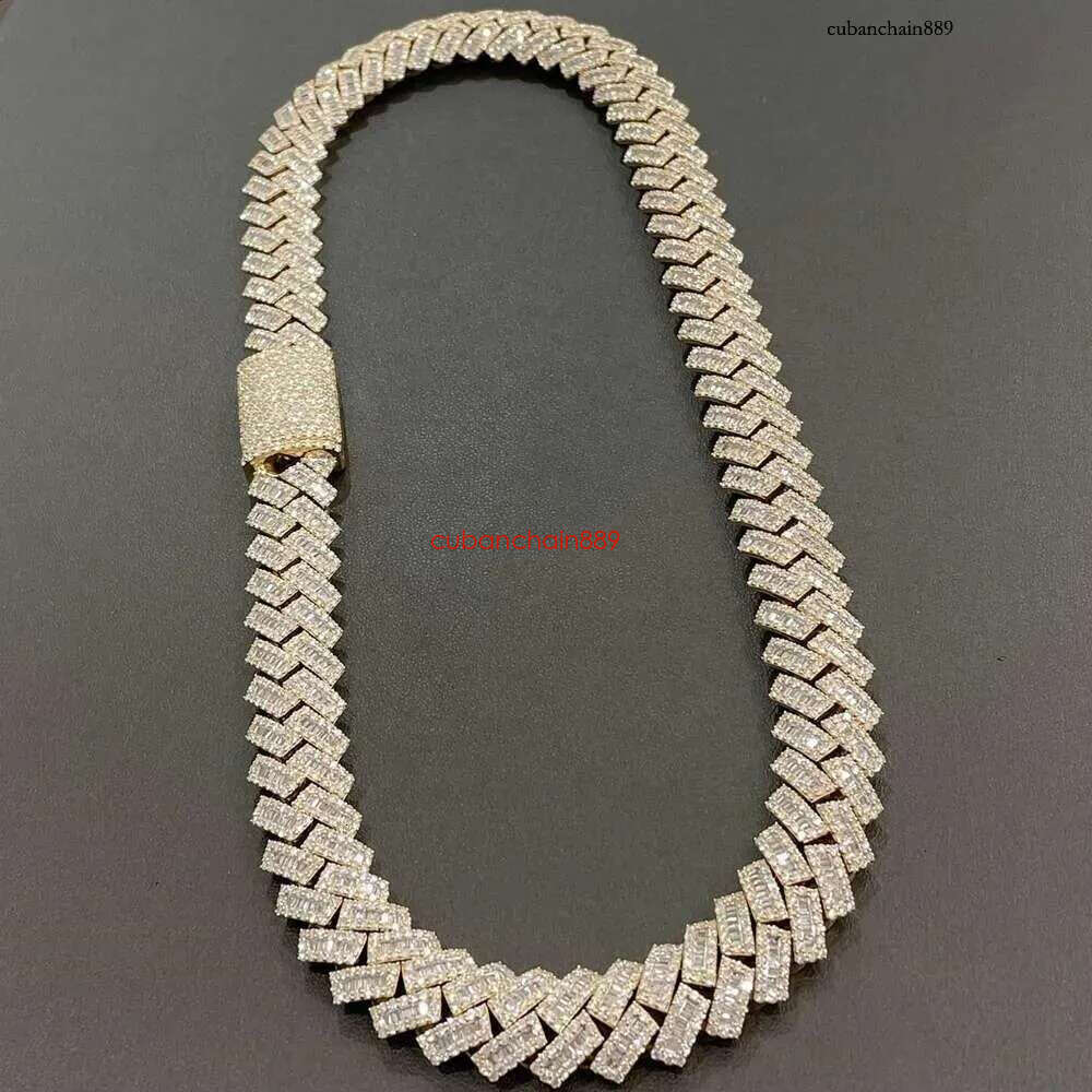 15mm Baguette Iced Out Sier Hiphop VVS Dia Moissanite Cuban k Chain