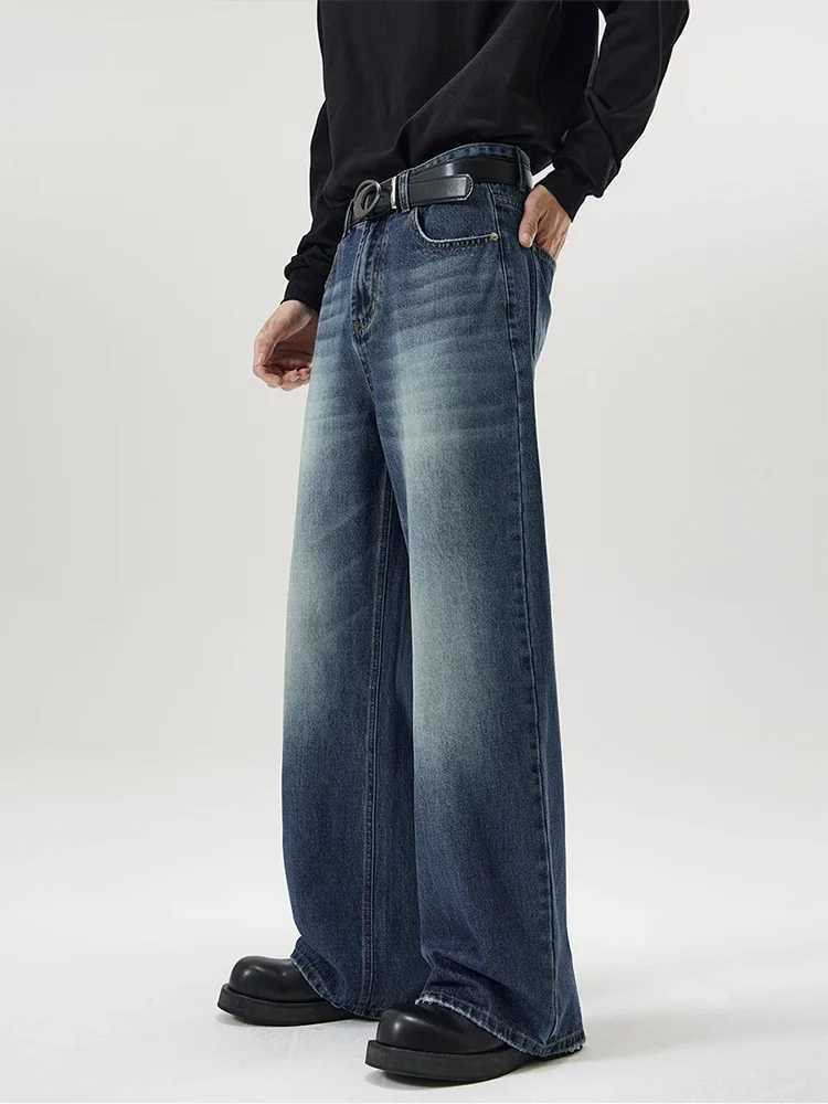 4 Colors Autumn Vintage Distressed Mens Baggy Straight Jeans Fashion Korean High Street Denim Pants Streetwear Male TrousersT250315