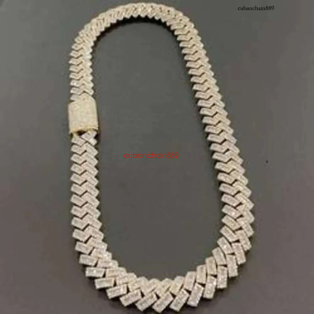 15mm Baguette Iced Out Sier Hiphop VVS Dia Moissanite Cuban k Chain