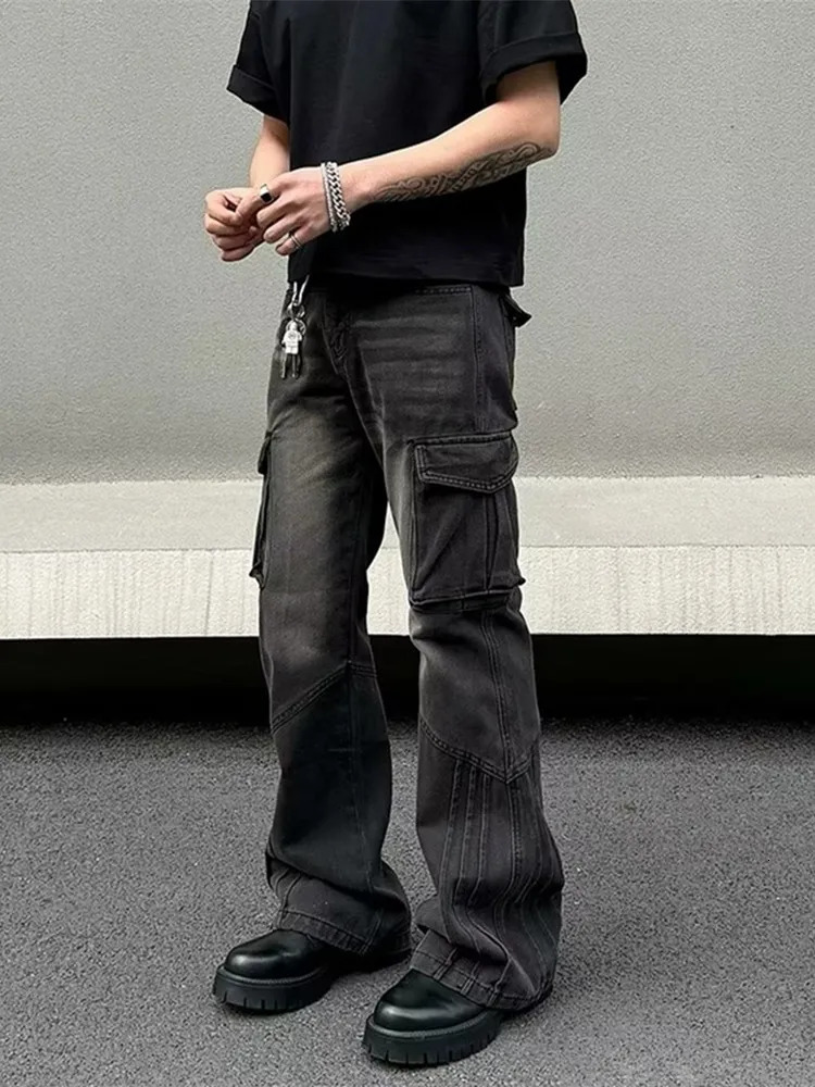 Pants Y2K Streetwear Multi Pockets Baggy Jeans Cargo Pants For Men 90S Vintage Clothes Striped Long Trousers 250310