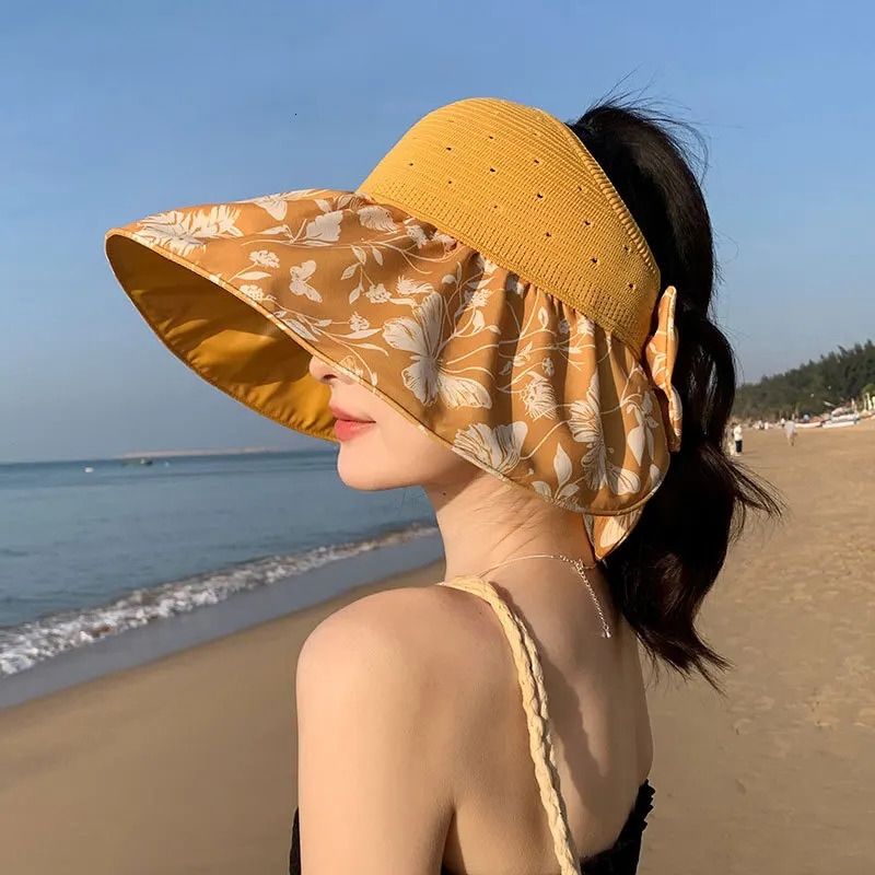 Summer Hats For Women Sun Hat With Flower Bow Empty Top Sun Hat Outdoor Sunshade Korean Style Sunhat Bucket Hat Female 250311