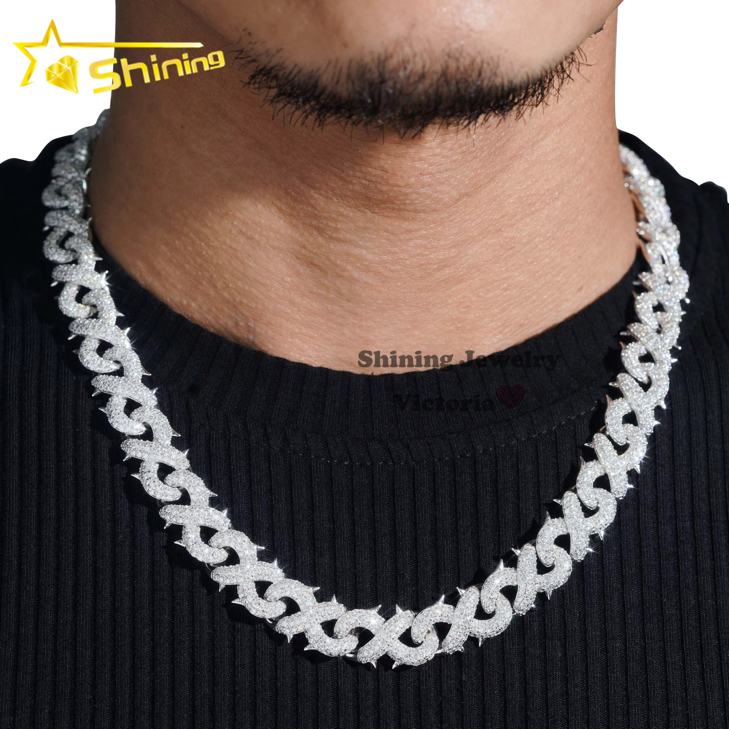 Crazy Hip Hop Jewelry Rappers S925 Silver VVS Moissanite Diamond Iced Out 12MM Infinity Link Cuban Chain Necklace for Men