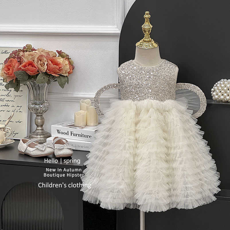 Girls' Dress 2025 Summer baby girls Fancy wings Super Fairy Children sequined Pompadour Princess dress