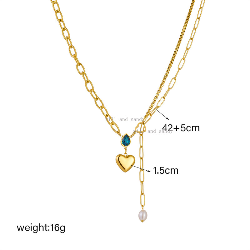 18k Gold Love Heart Pendant Necklace Designer Crystal Water Drop Gold Chain Stacking Necklaces Cuff Woman Fashion Golden Jewelry