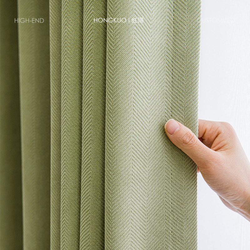 D318 jacquard chenille herringbone pattern thickened blackout curtains finished bedroom living room Curtain