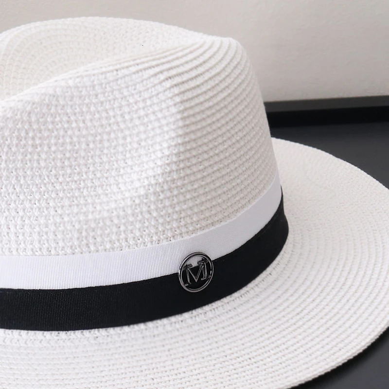 Fashion Vintage White Top Hat Men and Women Summer Outing Straw Braided Sunshade Cap Sun Protection Beach 250312