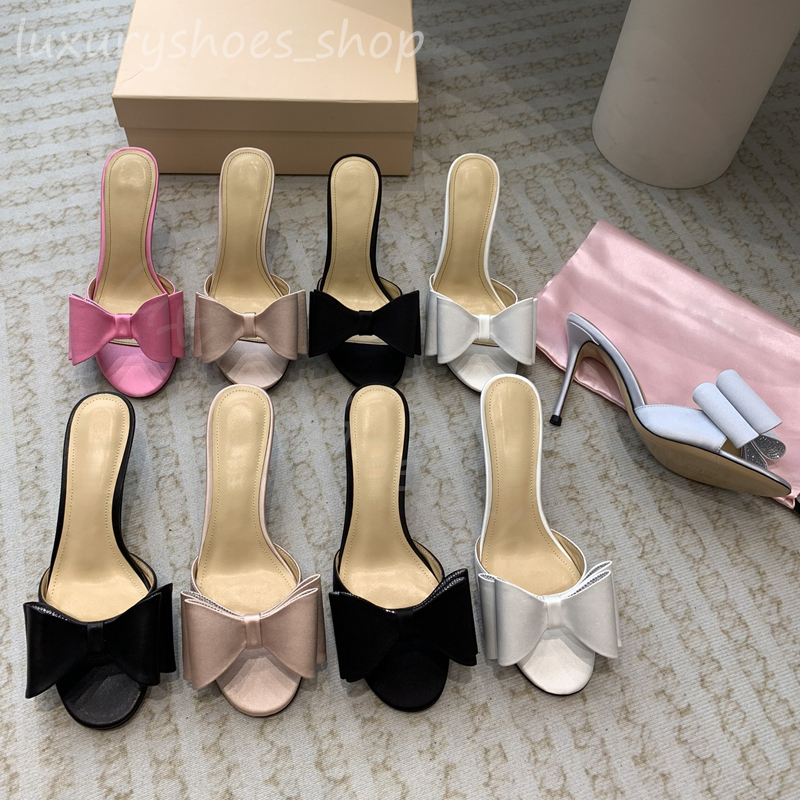satin sandals Cadeau Embellished Bow Satin Mule Pumps Women's High Heels slipper sandals slides 6.5cm 10cm Luxury Designers shoes factory footwear With box