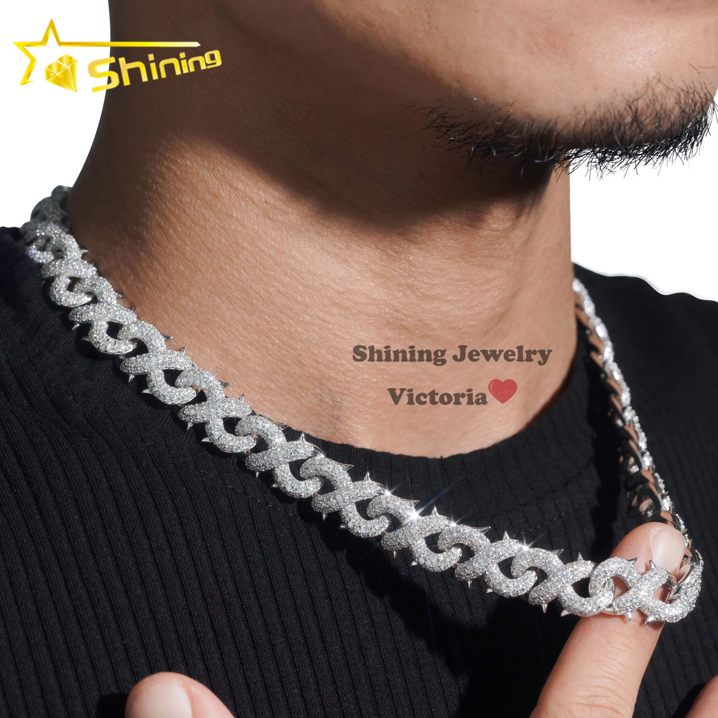 Crazy Hip Hop Jewelry Rappers S925 Silver VVS Moissanite Diamond Iced Out 12MM Infinity Link Cuban Chain Necklace for Men