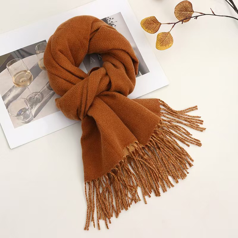 K123 Popular simple solid color imitation cashmere scarf for women, versatile fashion tassel shawl, high-end casual warm neck scarf